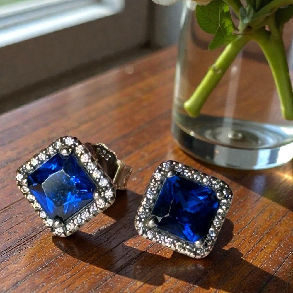 Elegant Blue and Silver Stud Earrings